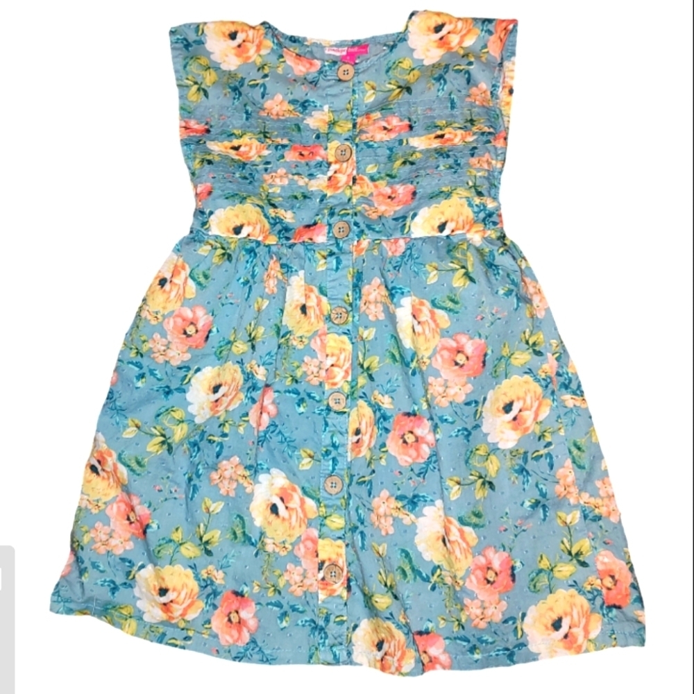 Penelope Mack Tiffany Blue With Butter Yellow Flowers Girls Dress